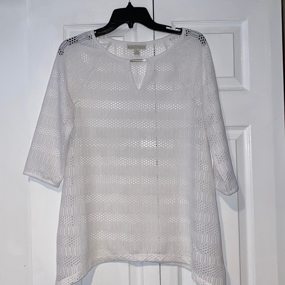 DANA Buchman White See Through 3/4th Sleeve Cover Up top Size medium